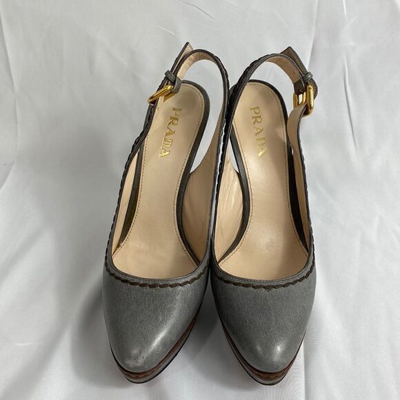 Prada Authentic Leather Slingback Heels Size 37 - Picture 2 of 9